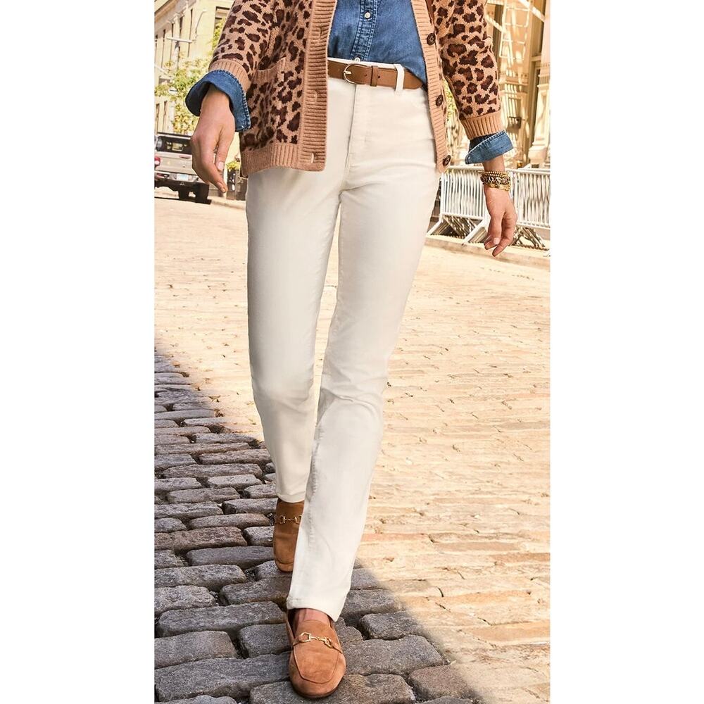 Talbots Corduroy Straight Leg Pants Size 12 Ivory Cream High Rise NWT Minimalist - Picture 5 of 13